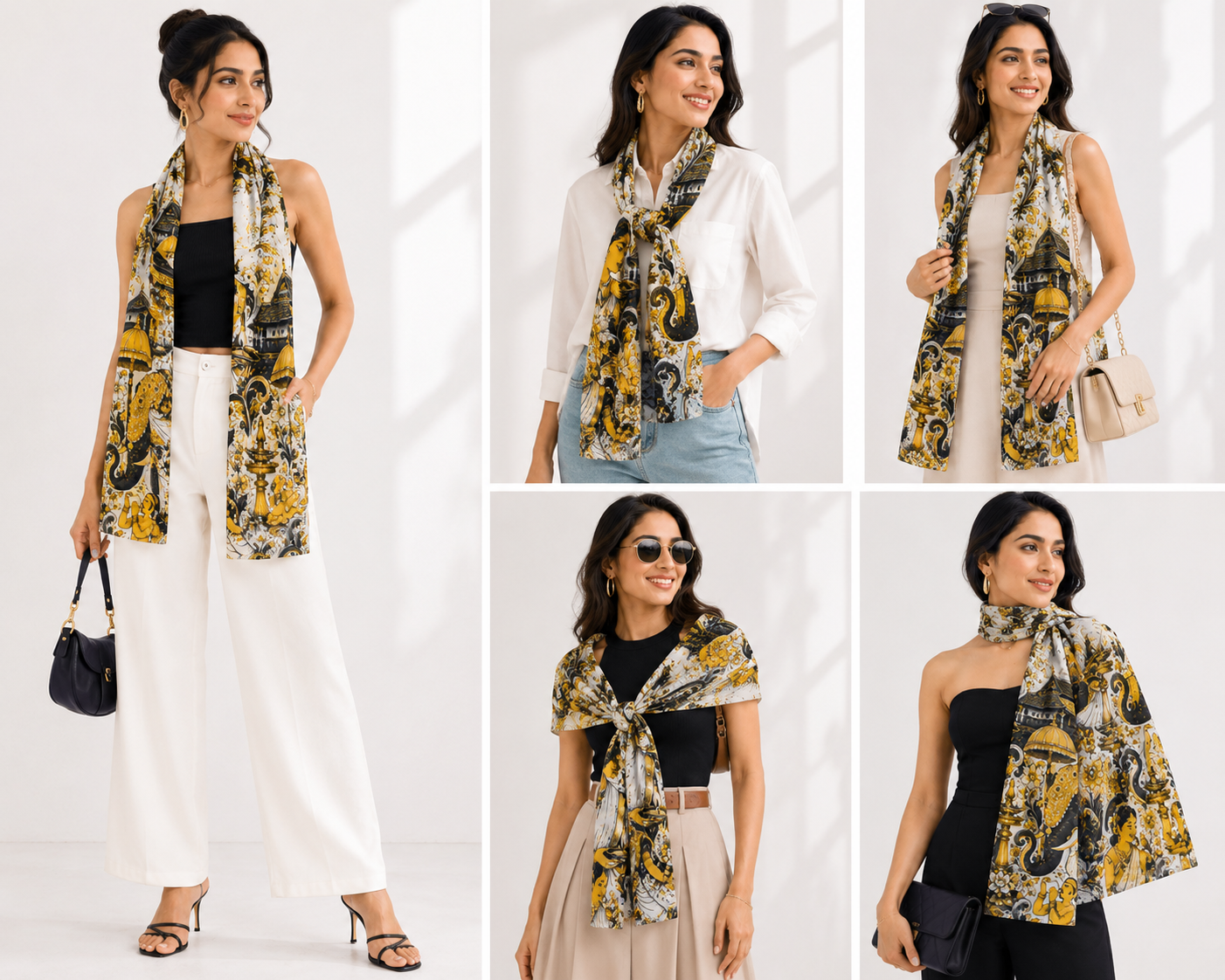 Kerala Mural Art Stole for Women - Western Wear - close-up detail view | Qikink