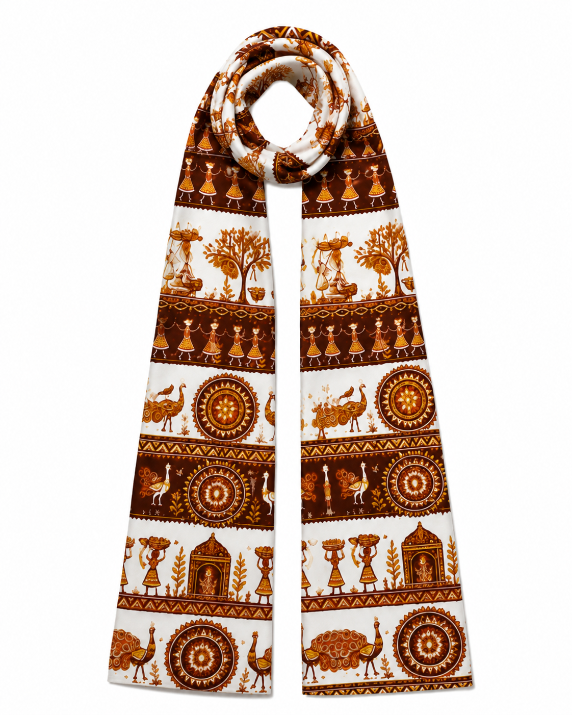 Warli Art Stole for Women - Western Wear - front view | Qikink