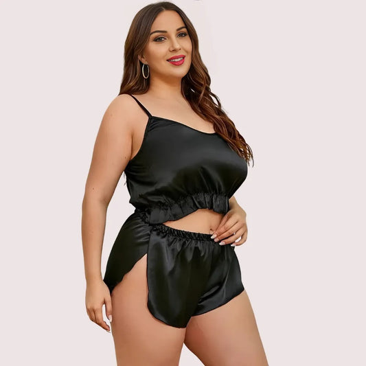 Women's Dark Black Designer Lounge Set, Timeless Dark Loungewear - Apparel - front view | Snazzyway