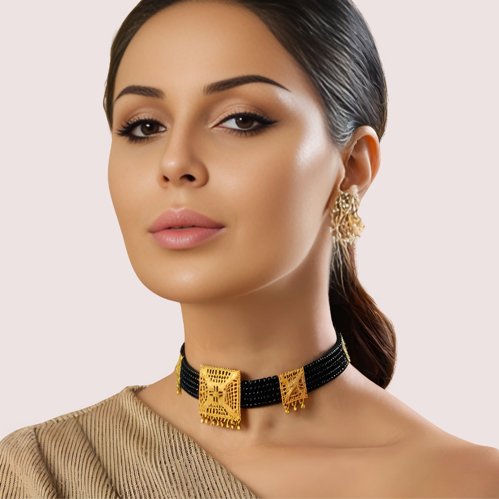 Women's Black Beaded Necklace, Elegant Black Necklace Set - Apparel - front view | Snazzyway