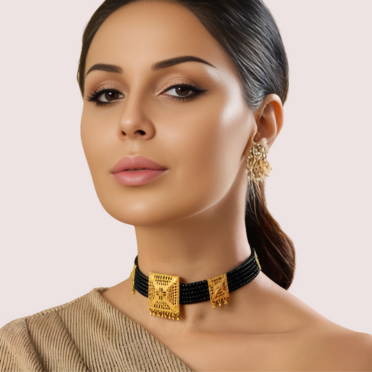 Women's Black Beaded Necklace, Elegant Black Necklace Set - Apparel - front view | Snazzyway