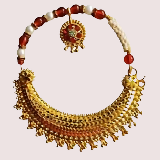 Women's Golden Designer Nose Ring, Charming Golden Bridal Nath - Apparel - front view | Snazzyway
