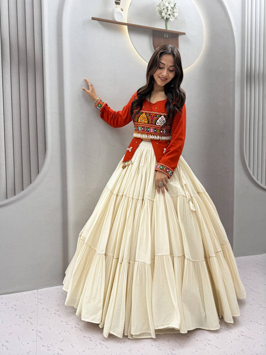 Orange & Cream Heavy Handwork Lehenga Choli - Western Wear - front view | Nardev Fashions