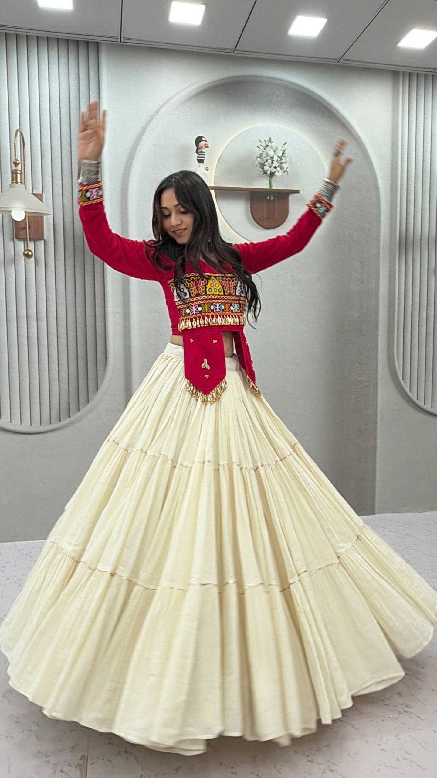 Red & Cream Heavy Handwork Lehenga Choli - Western Wear - front view | Nardev Fashions