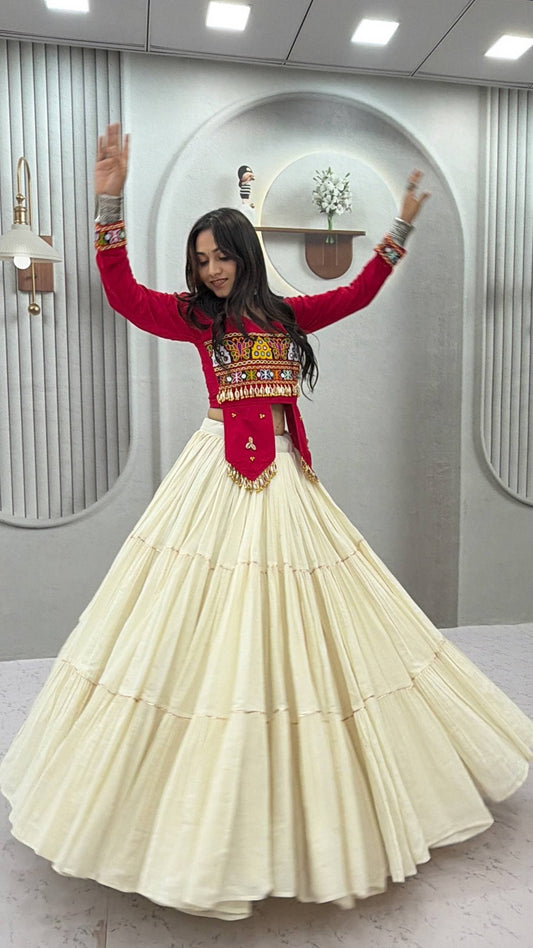Red & Cream Heavy Handwork Lehenga Choli - Western Wear - front view | Nardev Fashions