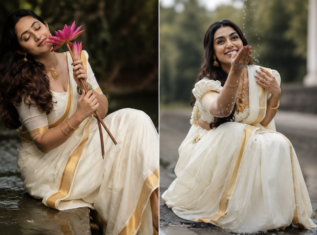 Pure Kerala Kasavu Handwoven Cotton Saree – White & Gold - back view | Chindak Textiles