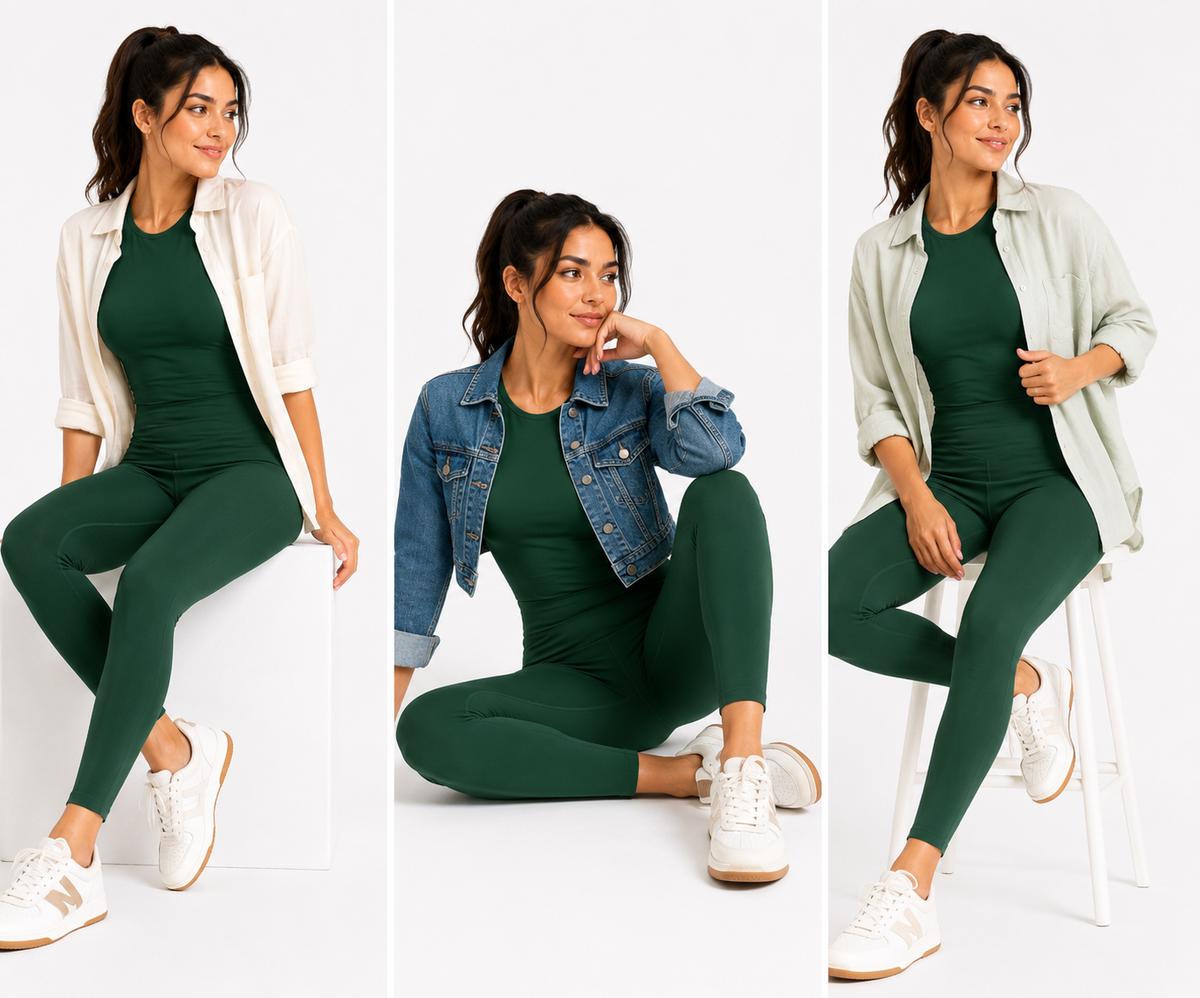 Green Crop Top & Leggings 2-Piece Combo Set for Women