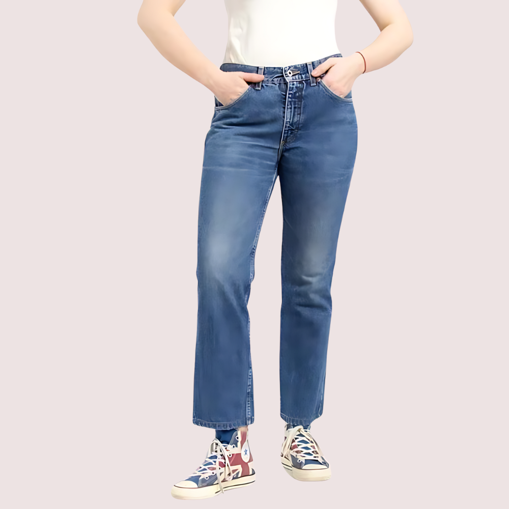 Women's Blue Denim Jeans, Refined Blue Denim Pants - Apparel - close-up detail view | Snazzyway