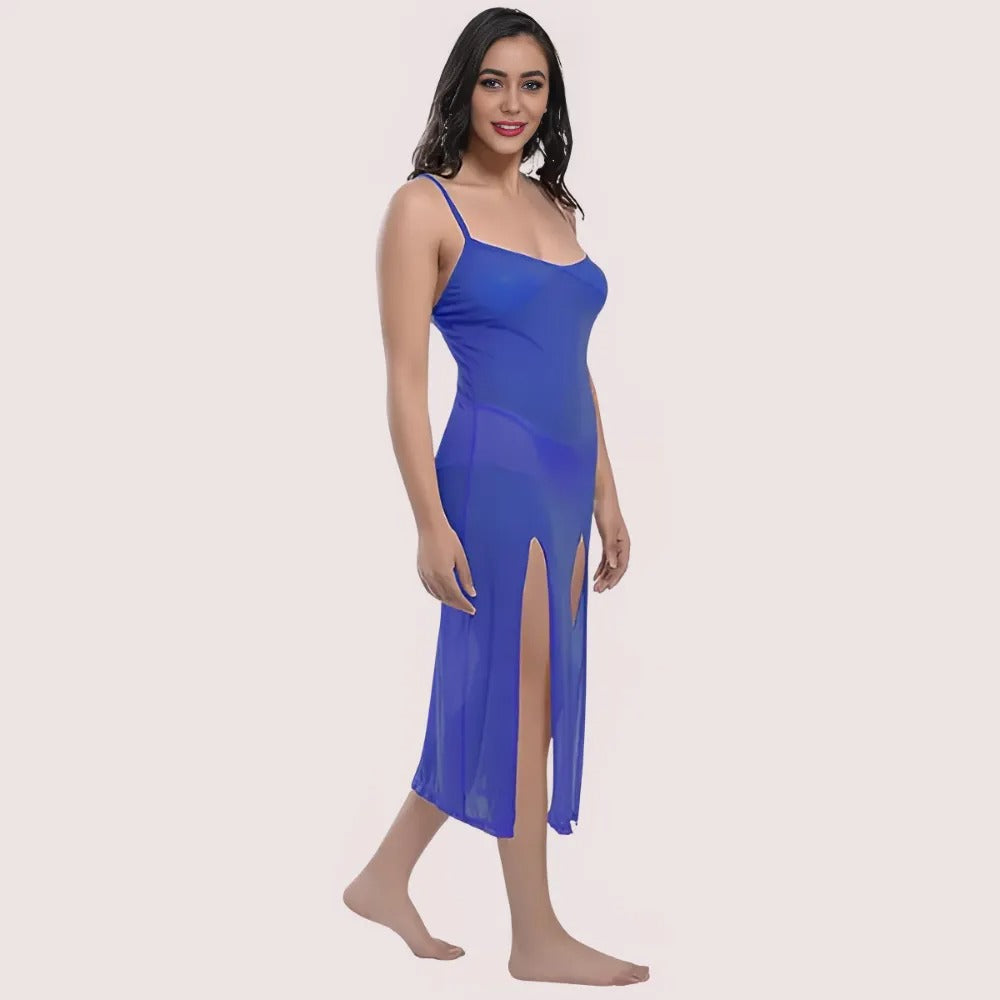 Women's Ink Blue Designer Dress, Elegant Ink Evening Wear - Apparel - close-up detail view | Snazzyway