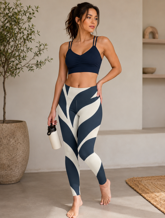Midnight Ivory Flow Stretchable Printed Leggings for Women