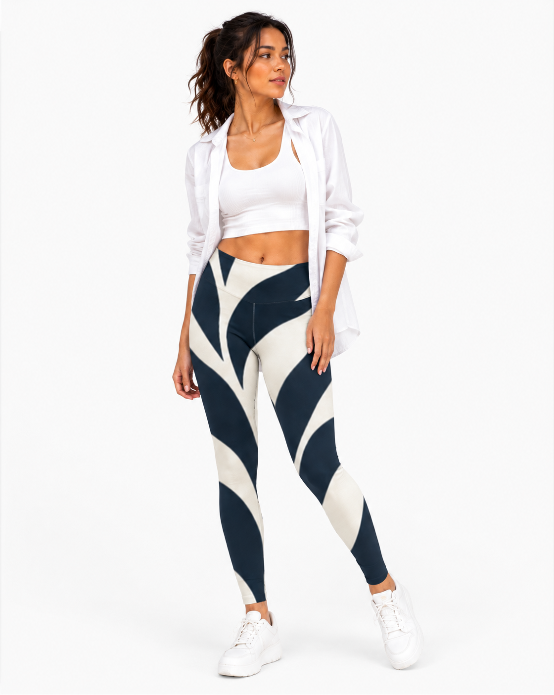 Midnight Ivory Flow Stretchable Printed Leggings for Women