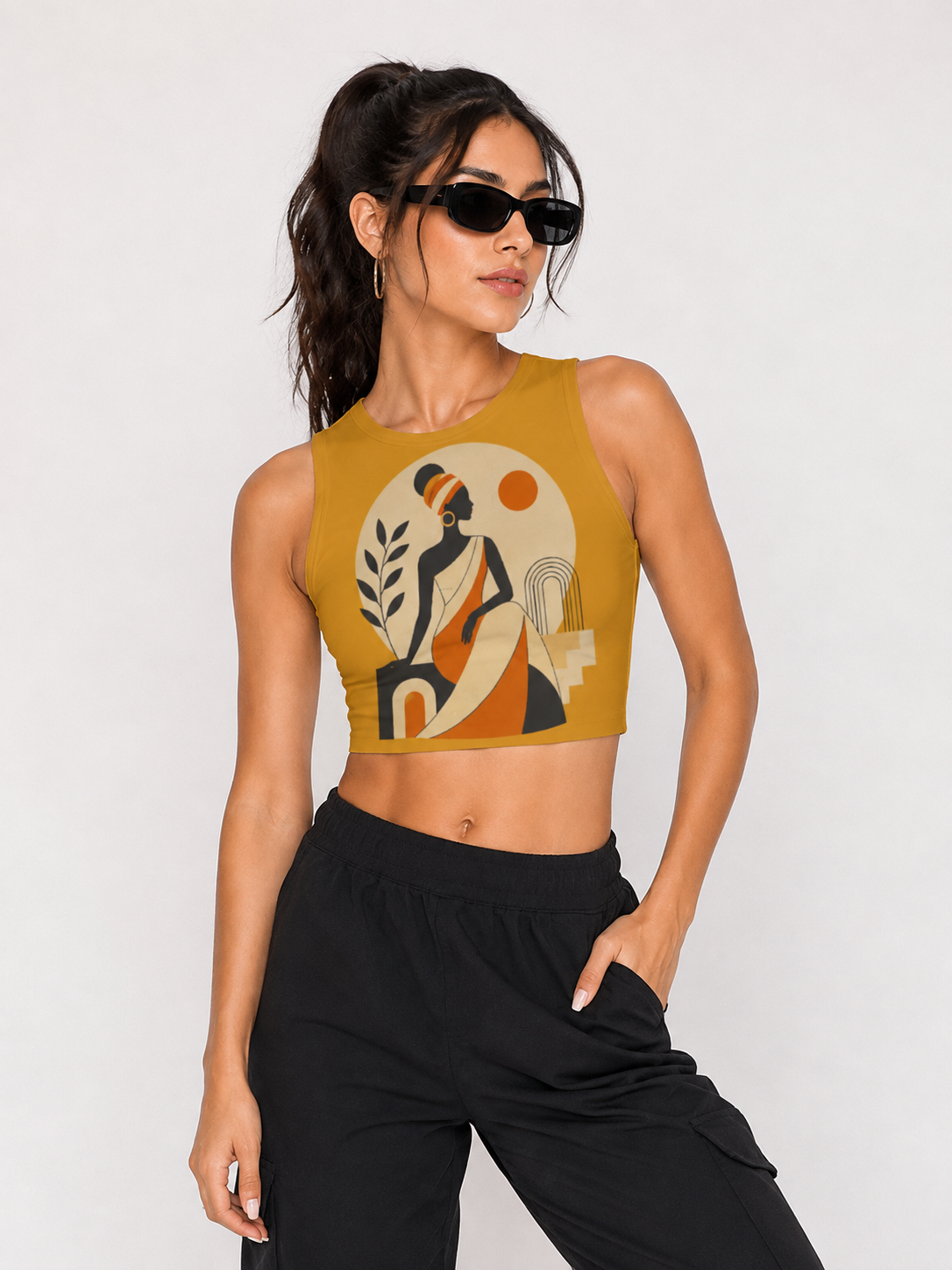 Desert Muse Illustrated Sleeveless Crop Top for Women