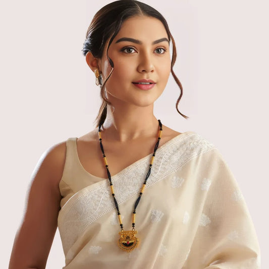 Women's Gold Designer Mangalsutra, Regal Gold Pendant Necklace - Apparel - front view | Snazzyway