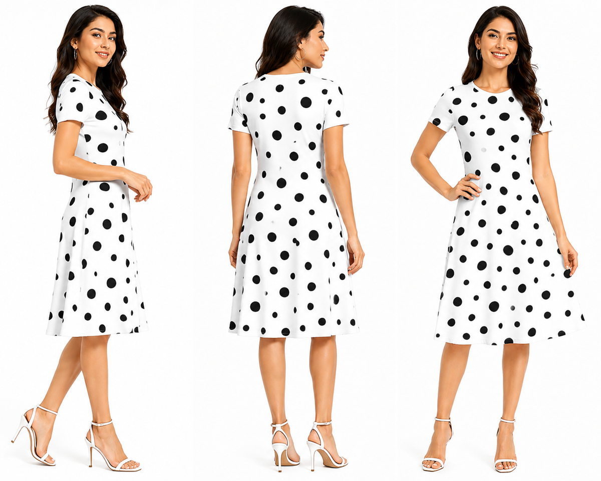 White & Black Polka Dot A-Line Dress for Women | Knee-Length Polyspandex Kurti
