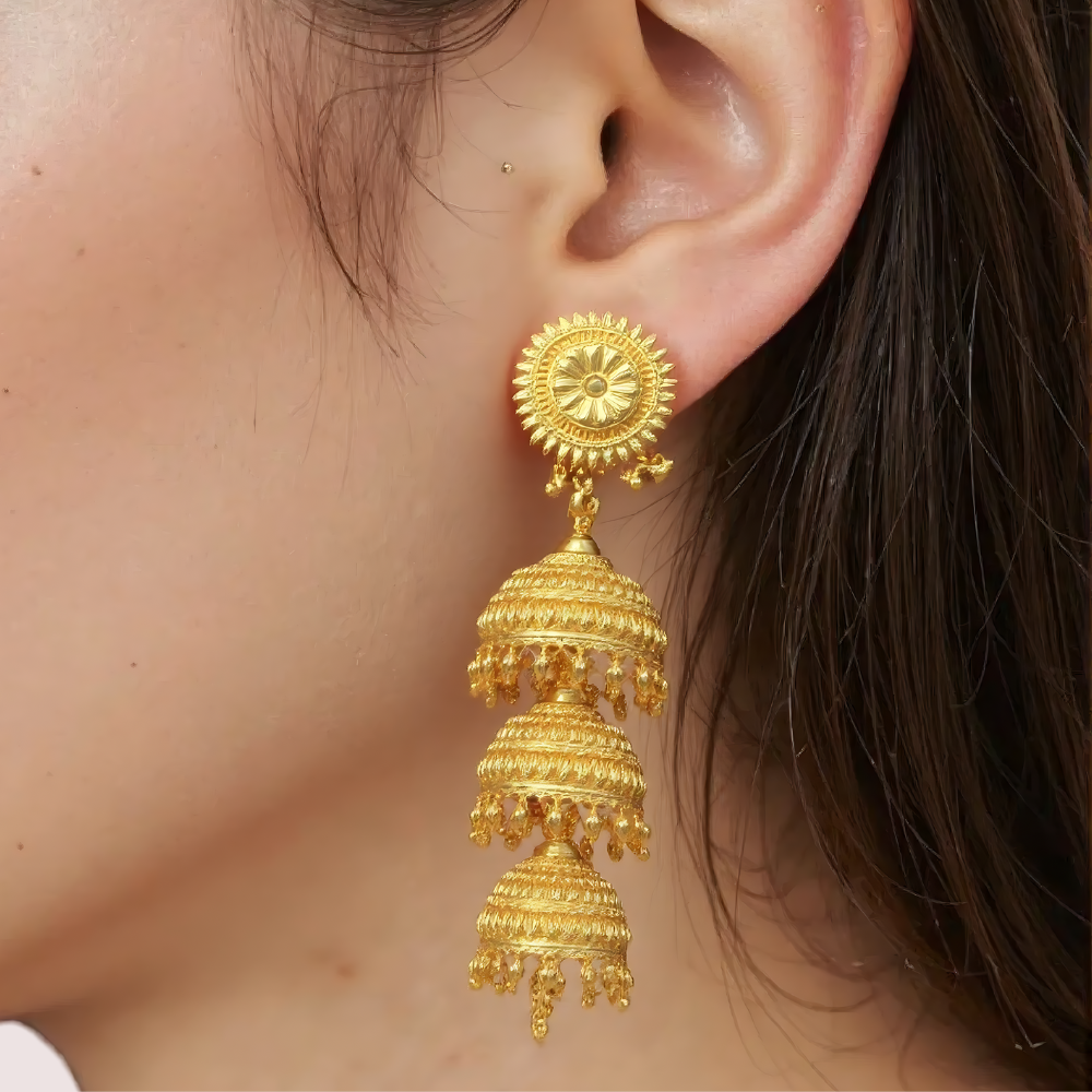 Women's Gold Designer Earrings, Radiant Gold Stud Earrings - Apparel - front view | Snazzyway