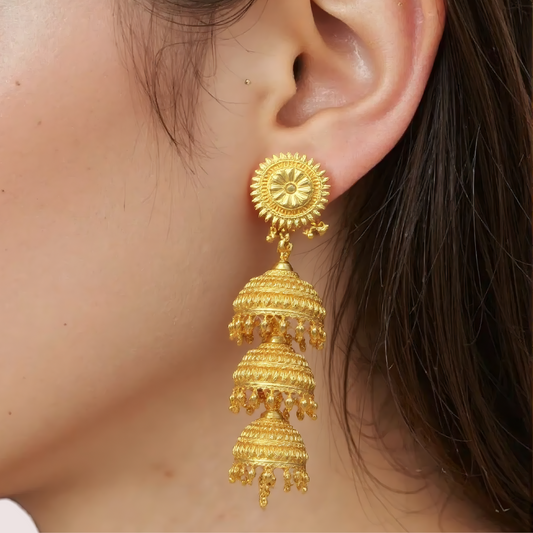 Women's Gold Designer Earrings, Radiant Gold Stud Earrings - Apparel - front view | Snazzyway