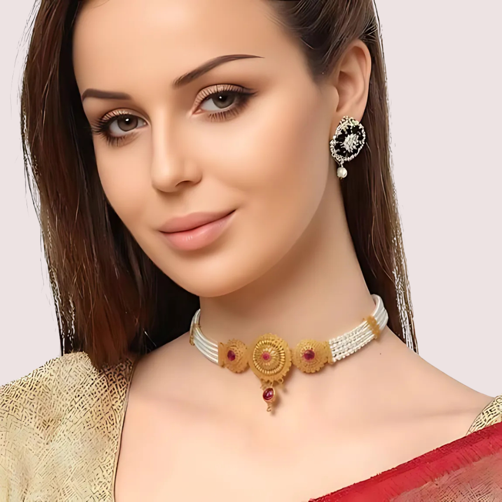 Women's Ruby Red Pearl Necklace, Sophisticated Ruby Necklace Set - Apparel - front view | Snazzyway