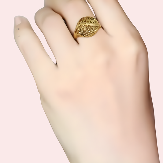 Women's Gold Textured Ring, Chic Gold Statement Ring - Apparel - front view | Snazzyway