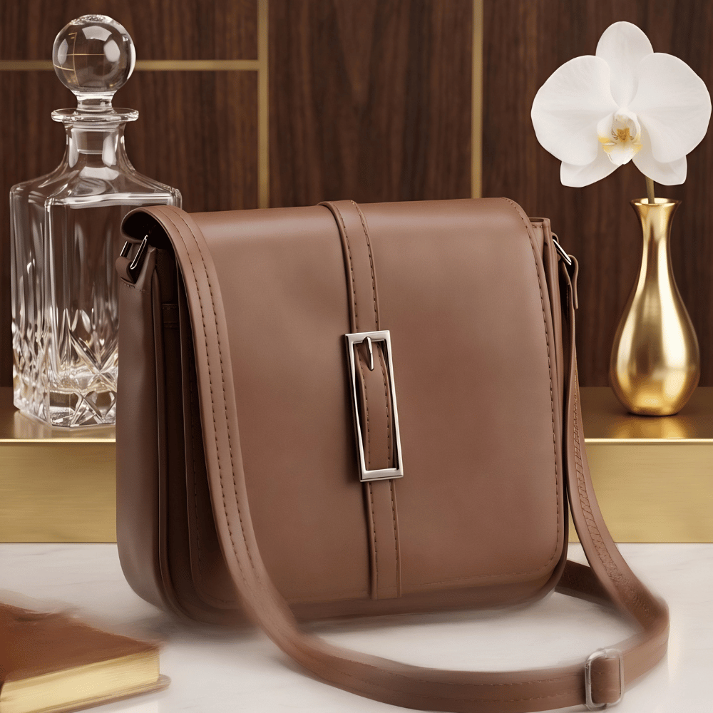 Women's Caramel Brown Designer Sling Bag, Sophisticated Caramel Crossbody Purse - Apparel - back view | Snazzyway