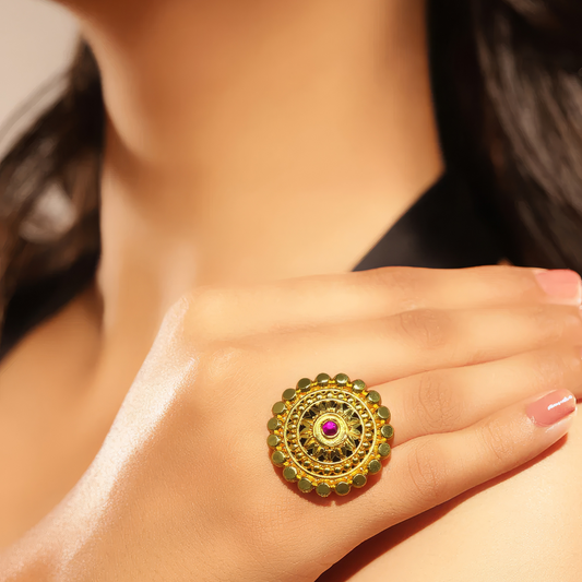 Women's Red Gold-Plated Ring, Chic Red Statement Ring - Apparel - front view | Snazzyway