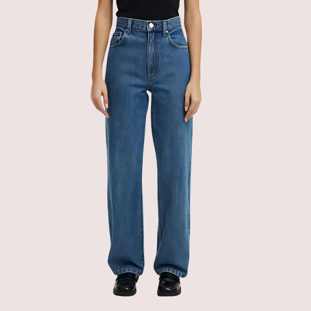 Women's Blue Denim Jeans, Stylish Blue Denim Pants - Apparel - close-up detail view | Snazzyway