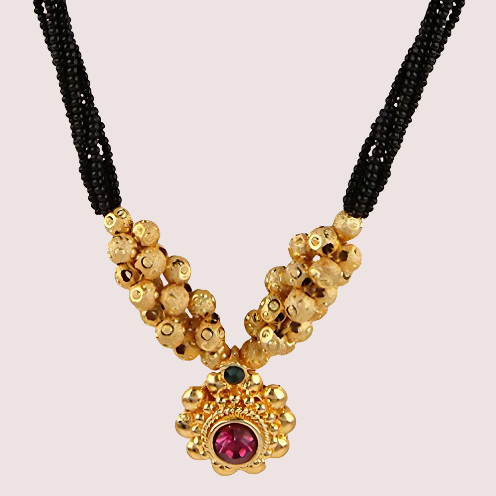 Women's Golden Designer Mangalsutra, Exquisite Golden Pendant Necklace - Apparel - close-up detail view | Snazzyway