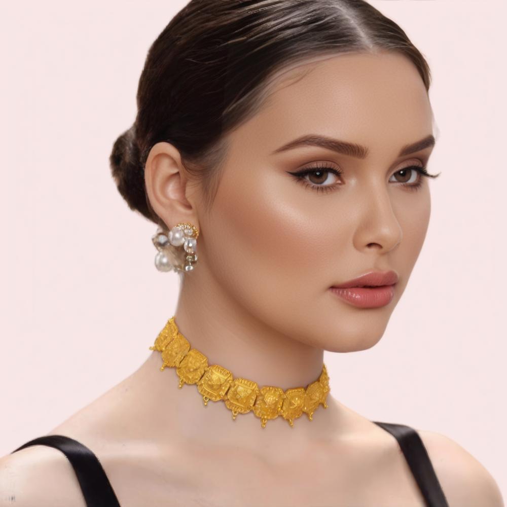 Women's Gold Gold-Plated Necklace, Classic Gold Necklace Set - Apparel - front view | Snazzyway