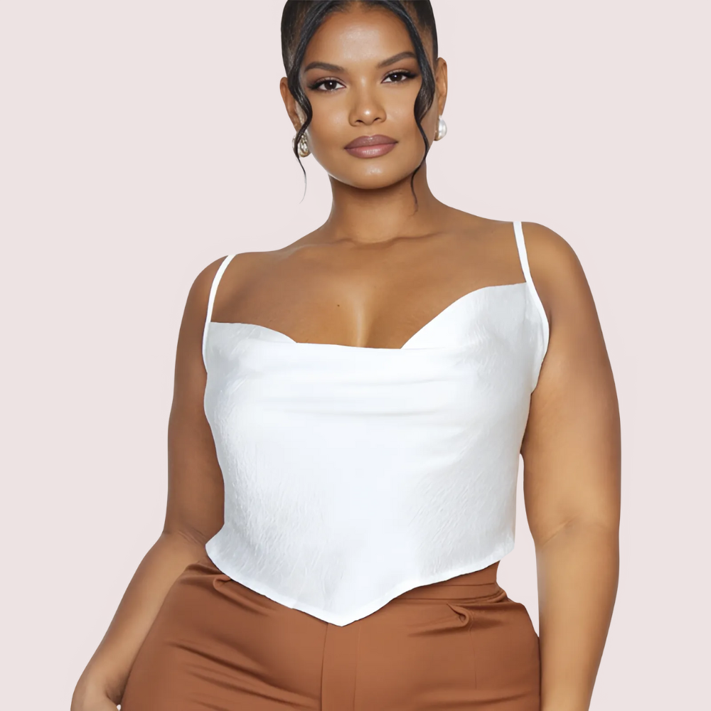 Women's Off White Satin Cami Top, Regal Off Camisole - Apparel - close-up detail view | Snazzyway