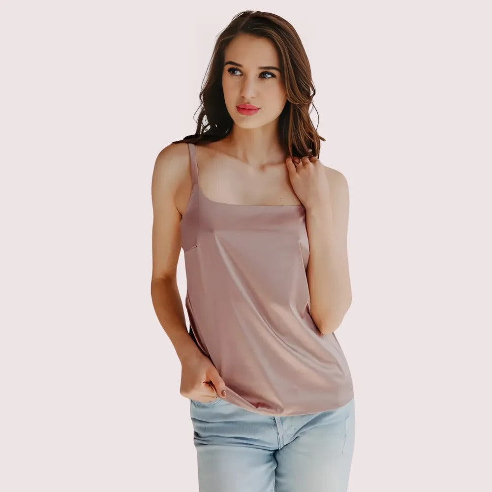 Women's Light Peach Silk Camisole, Charming Light Cami Top - Apparel - front view | Snazzyway