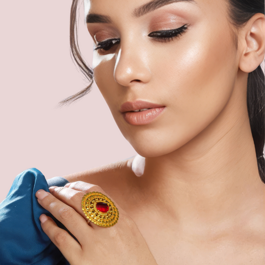 Women's Red Gold-Plated Ring, Opulent Red Statement Ring - Apparel - front view | Snazzyway