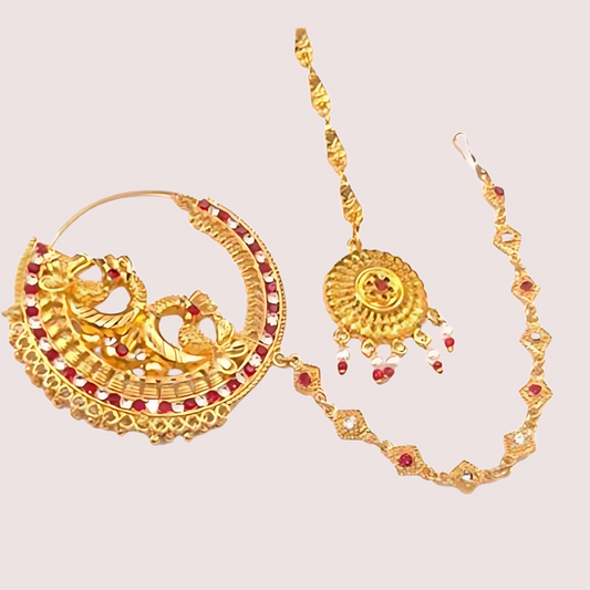 Women's Golden Designer Nose Ring, Chic Golden Bridal Nath 2 - Apparel - front view | Snazzyway