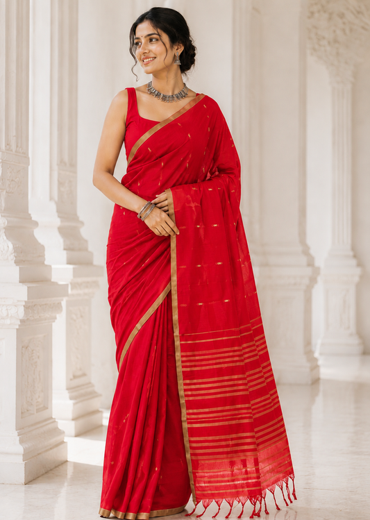 Red - Saree - front view | Chindak Textiles