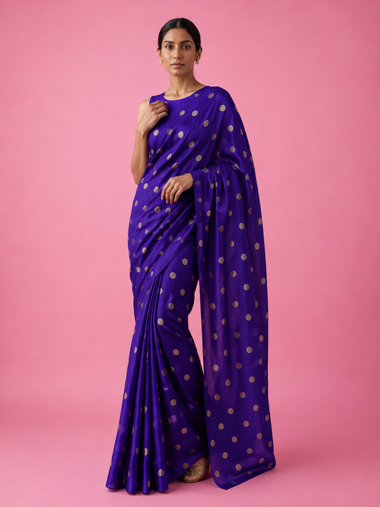Blue Dollar Buti Soft Silk Everyday Saree - front view | Weave365