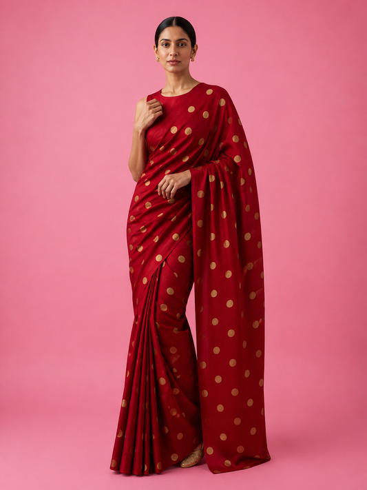 Red Dollar Buti Soft Silk Everyday Saree - front view | Weave365
