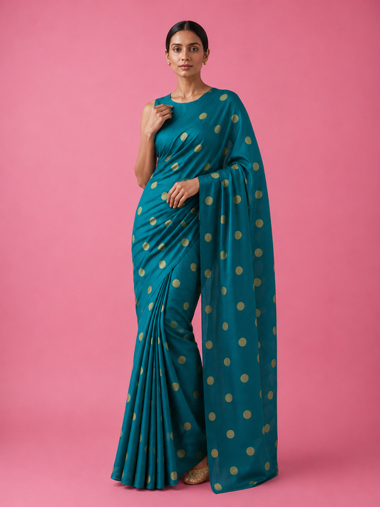Teal Dollar Buti Soft Silk Everyday Saree - front view | Weave365
