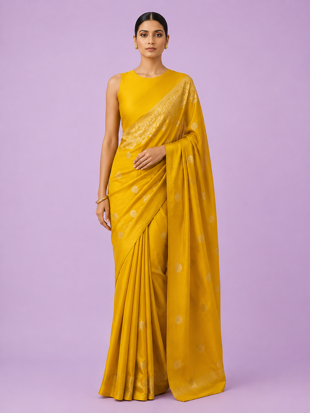Yellow Regal Zari Woven Soft Silk Saree - front view | Weave365