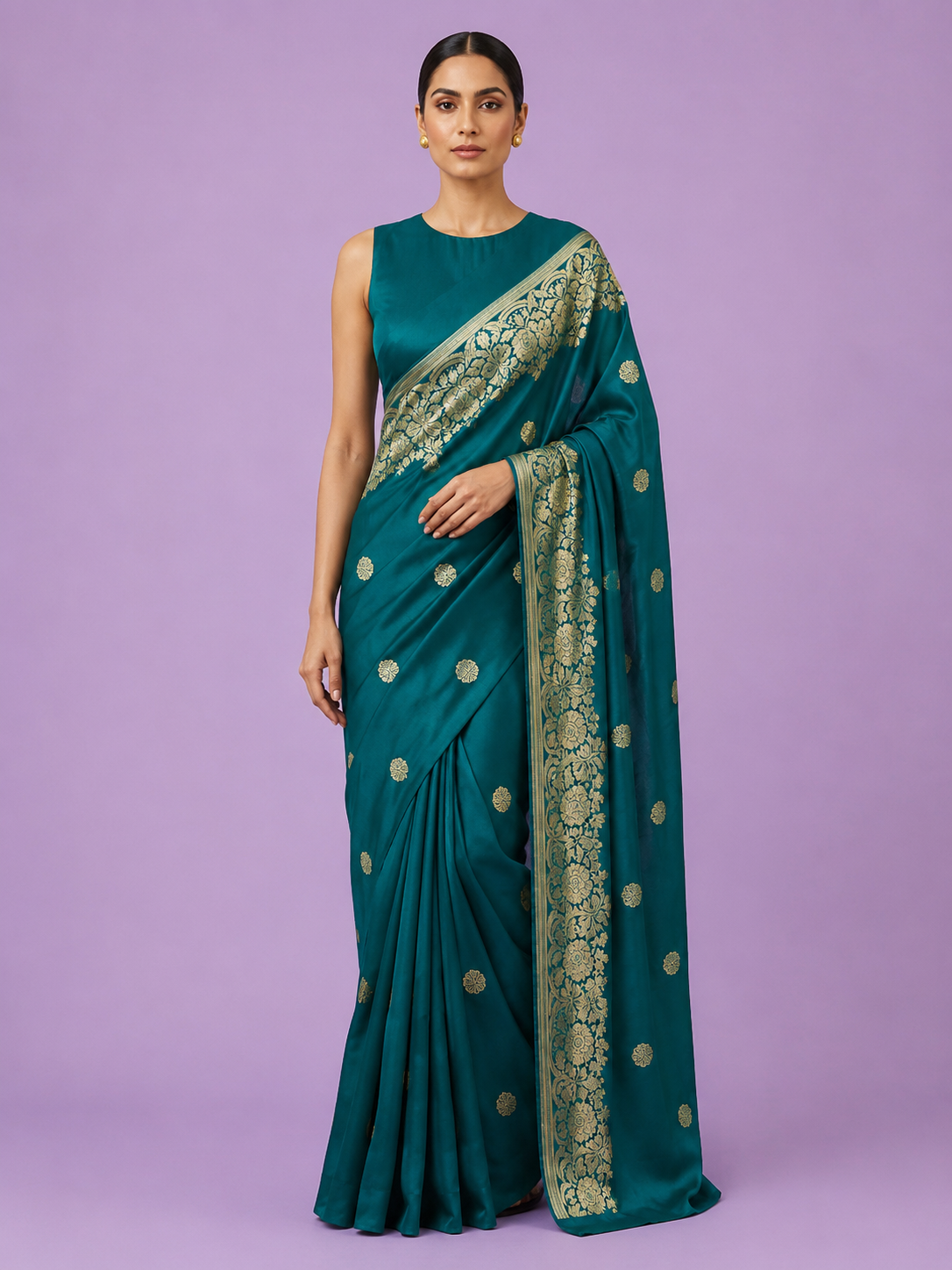 Bottle Green Regal Zari Woven Soft Silk Saree - front view | Weave365