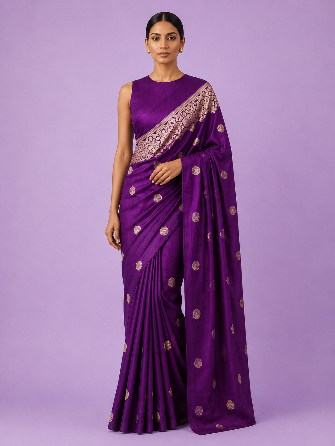 Purple Regal Zari Woven Soft Silk Saree - front view | Weave365