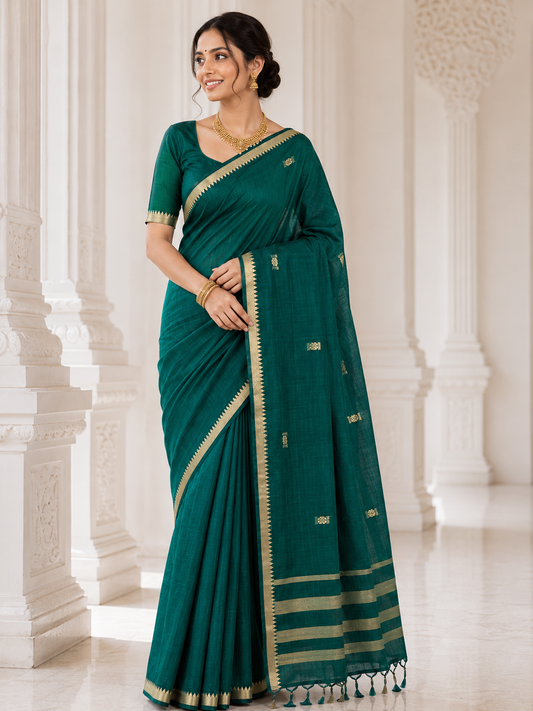 Teal Green - Saree - front view | Chindak Textiles