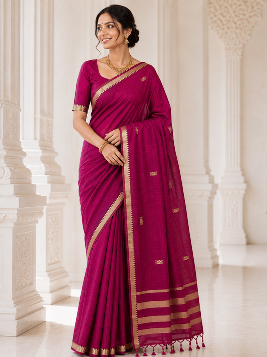Magenta - Saree - front view | Chindak Textiles