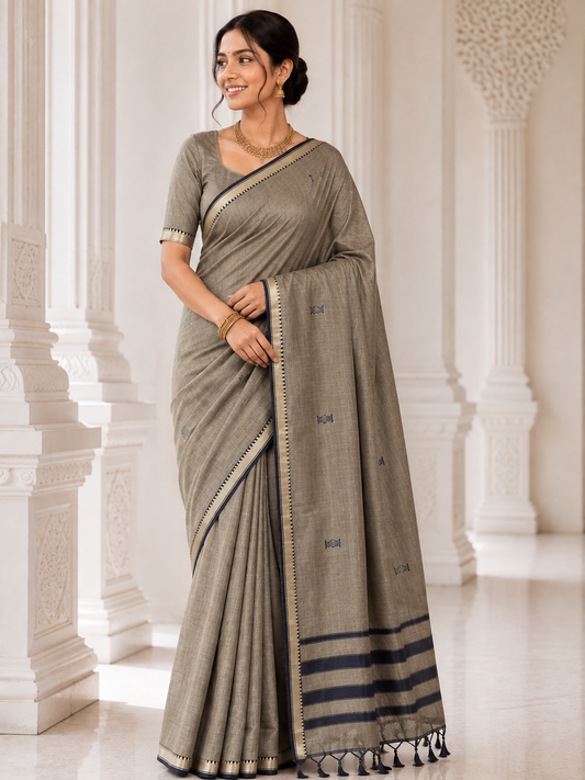Warm Grey - Saree - front view | Chindak Textiles