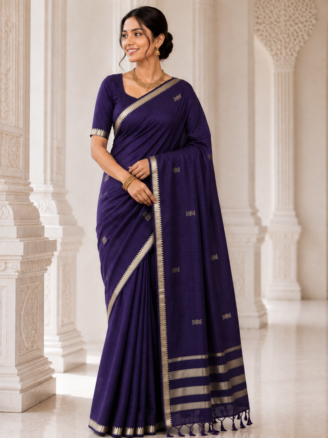 Navy Blue - Saree - front view | Chindak Textiles