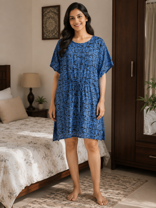 Black Printed Kaftan Dress for Women - Western Wear - front view | Villows DTrendz