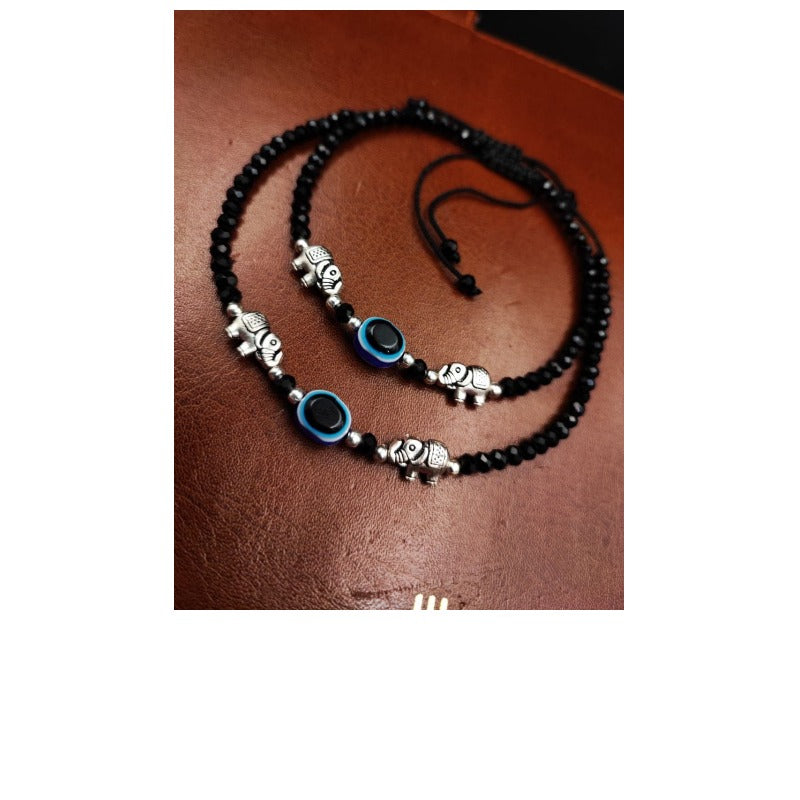 Women's Oxdised Evil Eye Beads Anklets - front view | D9 Creations
