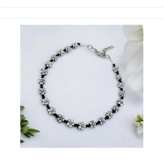 Women's Oxidised Flower Charms Anklets - front view | D9 Creations