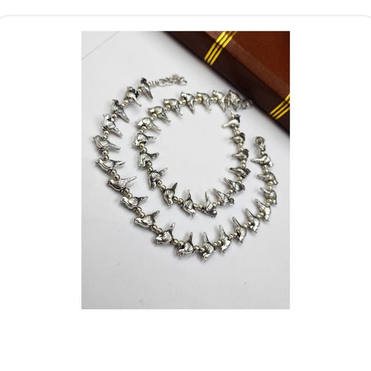 Women's Handcrafted German Silver Beautiful Bird Design Anklet - front view | D9 Creations