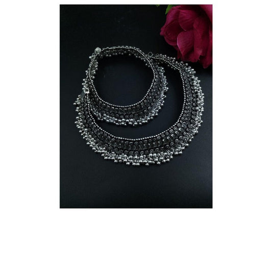 Women's Ethnic Silver Plated Anklet - front view | D9 Creations