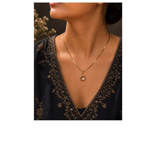 Women's Anti Tarnish Square Chain Pendant - Necklace - front view | D9 Creations