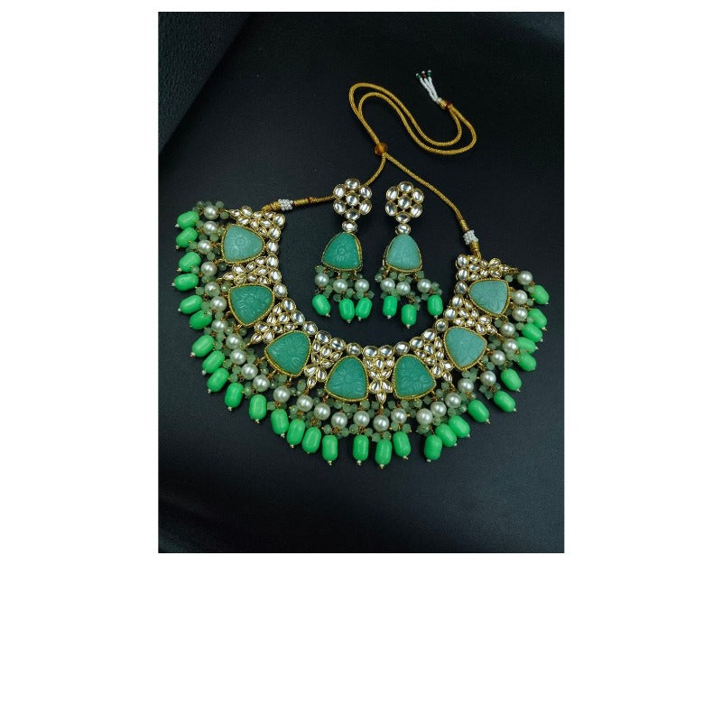 Women's Gold Plated Bridal Necklace - Necklace Set - close-up detail view | D9 Creations