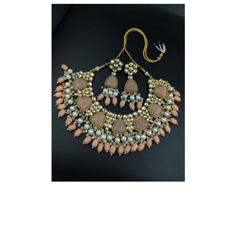 Women's Gold Plated Bridal Necklace - Necklace Set - close-up detail view | D9 Creations